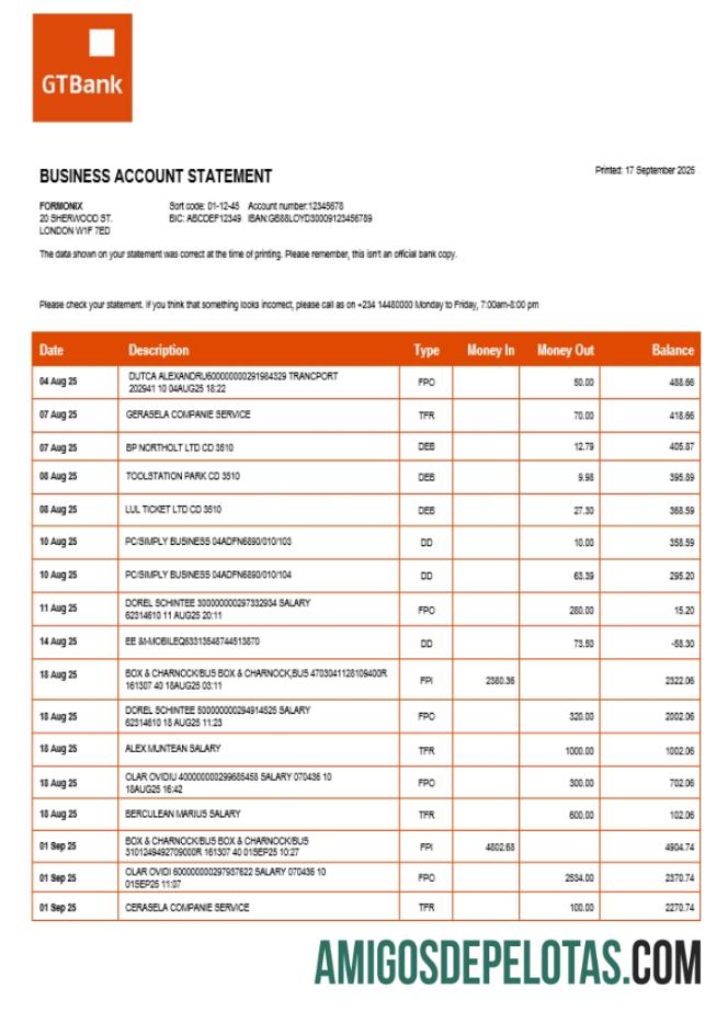 Guaranty Trust Enterprise Account Statement formato Word e PDF (1) modelo